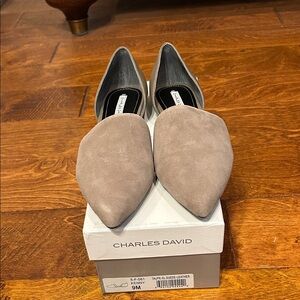 Charles David - Taupe Suede & Leather Kenny d’Orsay Mules. Size 9 NIB